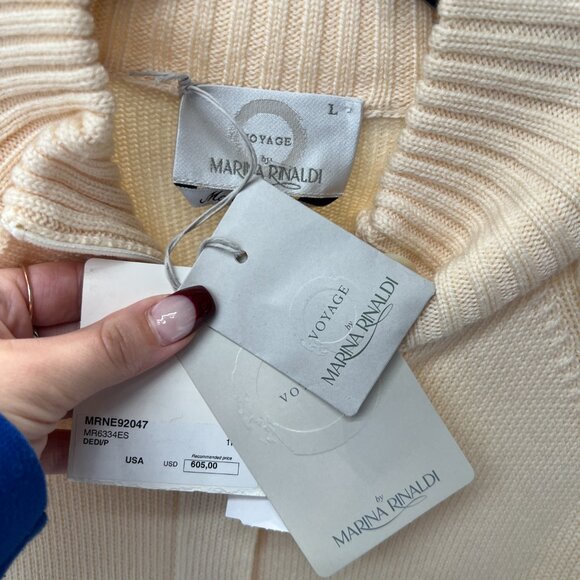 $605 NWT Voyage Marina Rinaldi Cream Cardigan Wool Sweater size Large - Picture 8 of 11